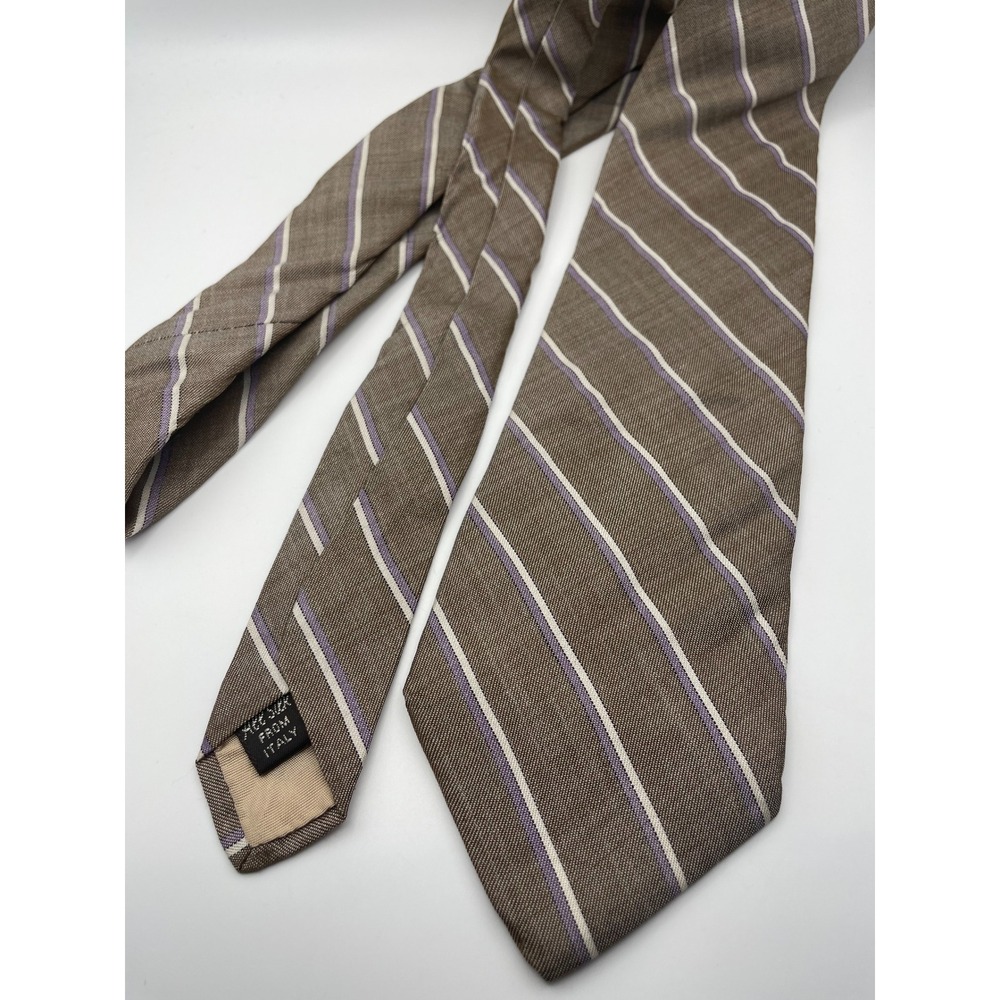 Givenchy Monsieur Mens Silk Tie Brown Purple White Striped Made in Italy Classic
